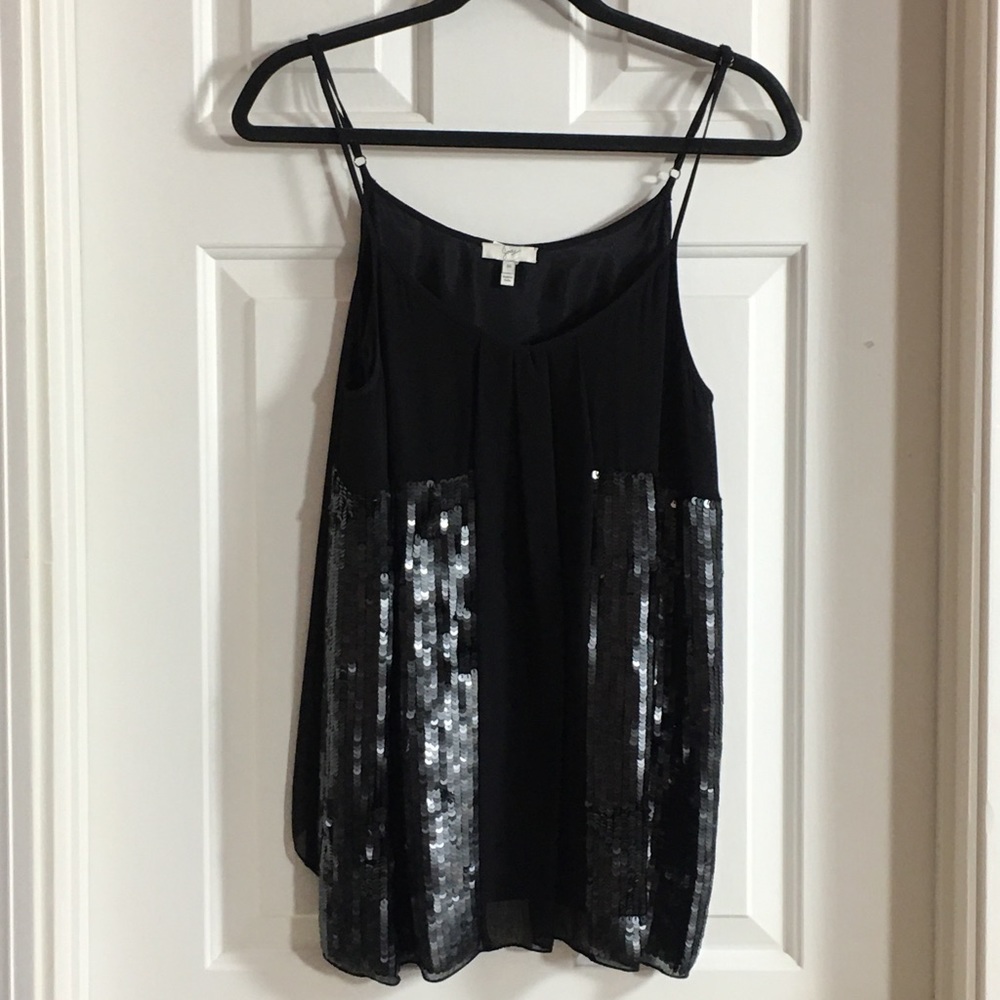 DONATED!  JOIE Sequin Top M Black Spaghetti Strap EUC! - Picture 2 of 8